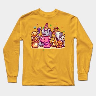 A group of animals having a party or celebrating a holiday, pixel art Long Sleeve T-Shirt